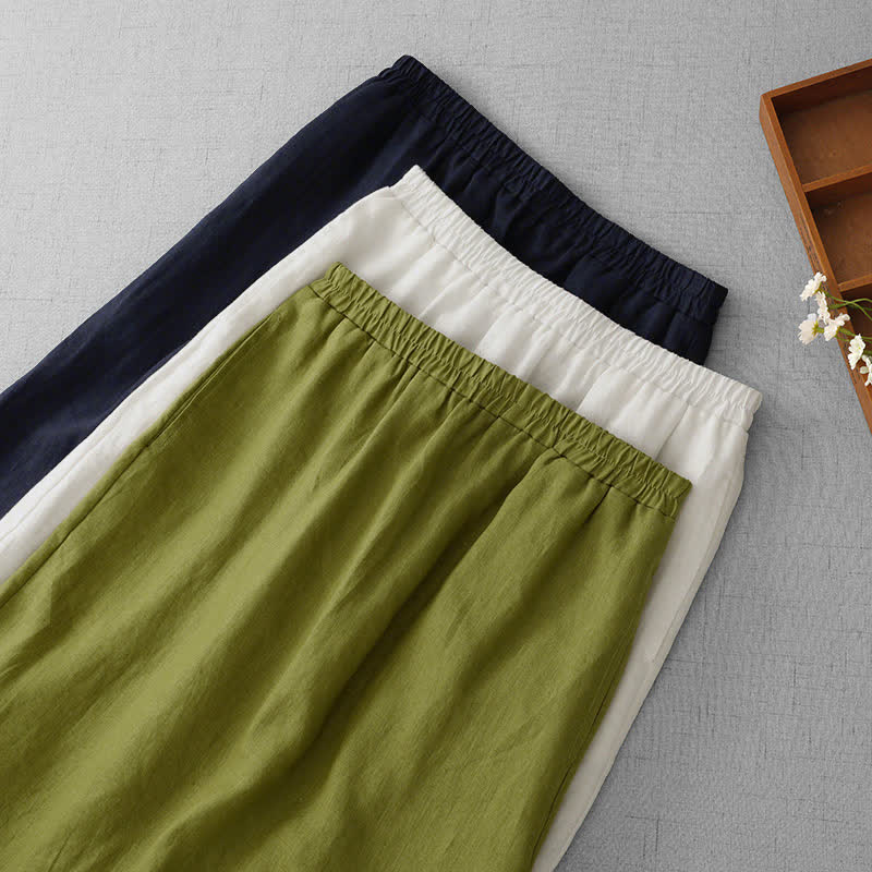 Buddha Stones Commute Elastic Waistband Pleated Hem Capri Length Women's Lined Skirt With Pockets