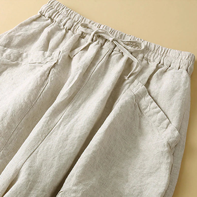 Buddha Stones Commute Women's Plain Harem Capri Cotton Pants With Pockets