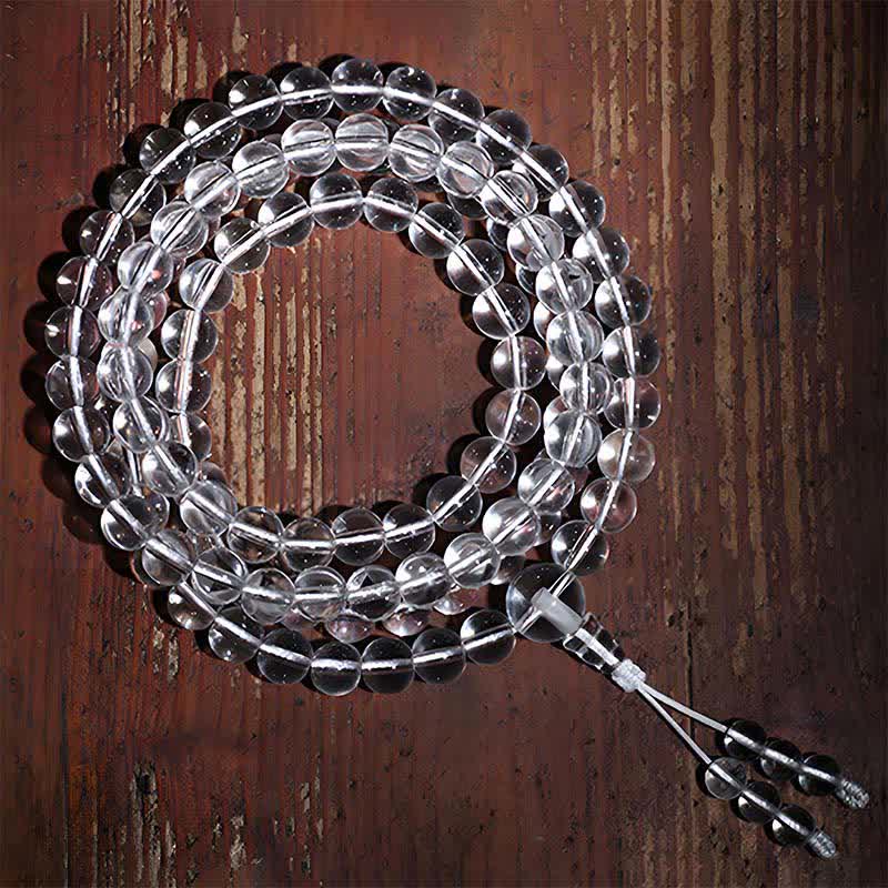 Buddha Stones 108 Clear Quartz Beads Protection Mala