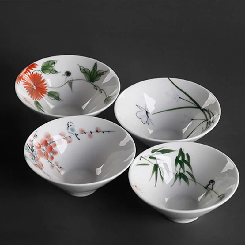 Buddha Stones Vintage Plum Orchid Bamboo Chrysanthemum Lotus Koi Fish Ceramic Teacup Kung Fu Tea Cups