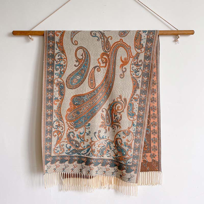 Buddha Stones Winter Commute Thermal Paisley Floral Pattern Tassel Cozy Scarf Shawl