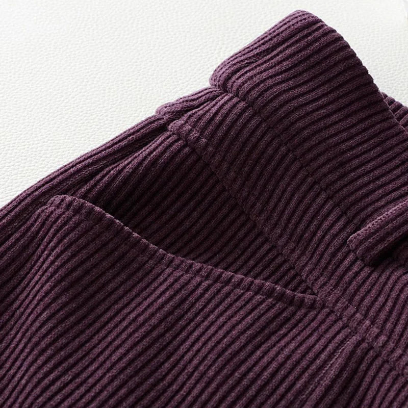 Buddha Stones Winter Straight Leg Design Cotton Corduroy Women's Wide Leg Pants With Pockets