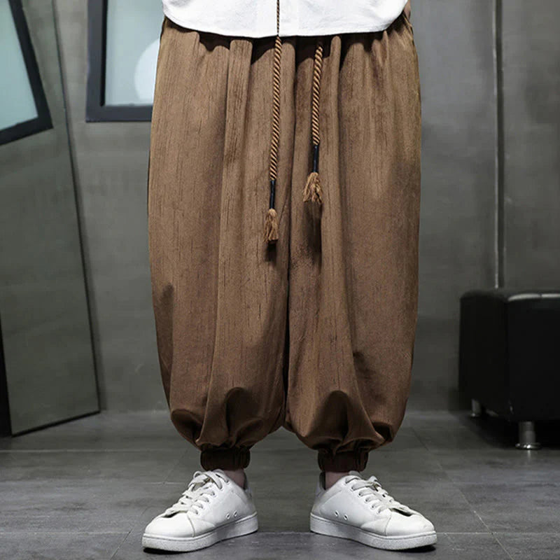 Buddha Stones Casual Daily Pure Color Drawstring Design Men's Harem Pants With Pockets