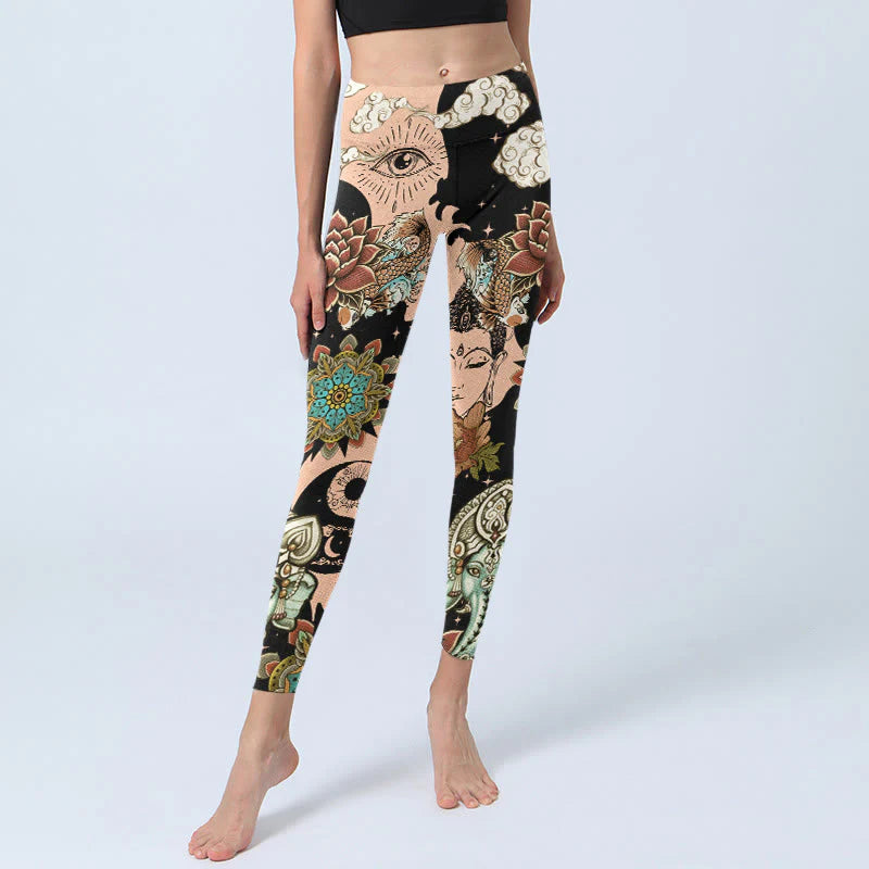 Buddha Stones Lotus Ganesh Mandala Evil Eye Koi Fish Yin Yang Shape Gym Leggings Women's Yoga Pants