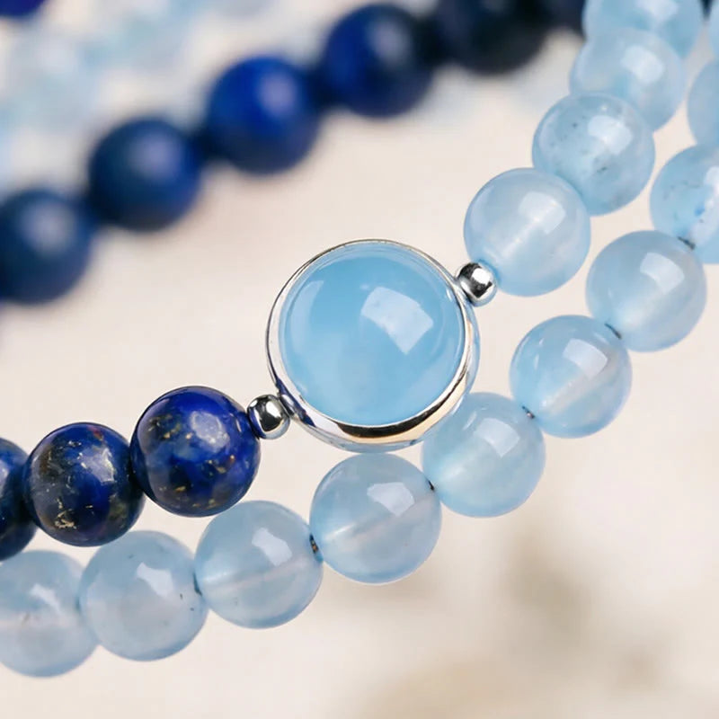 Buddha Stones Natural Aquamarine Lapis Lazuli Healing Bracelet