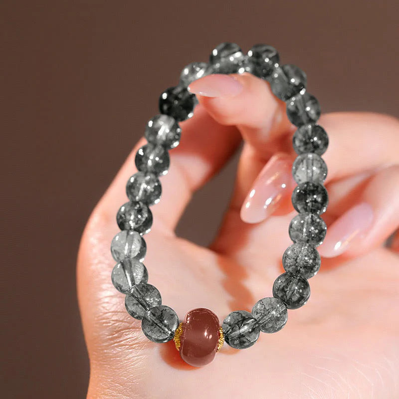 Buddha Stones Green Phantom Red Agate Positive Bracelet