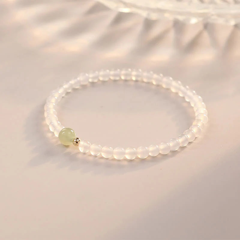 Buddha Stones Natural White Agate Jade Luck Protection Bracelet