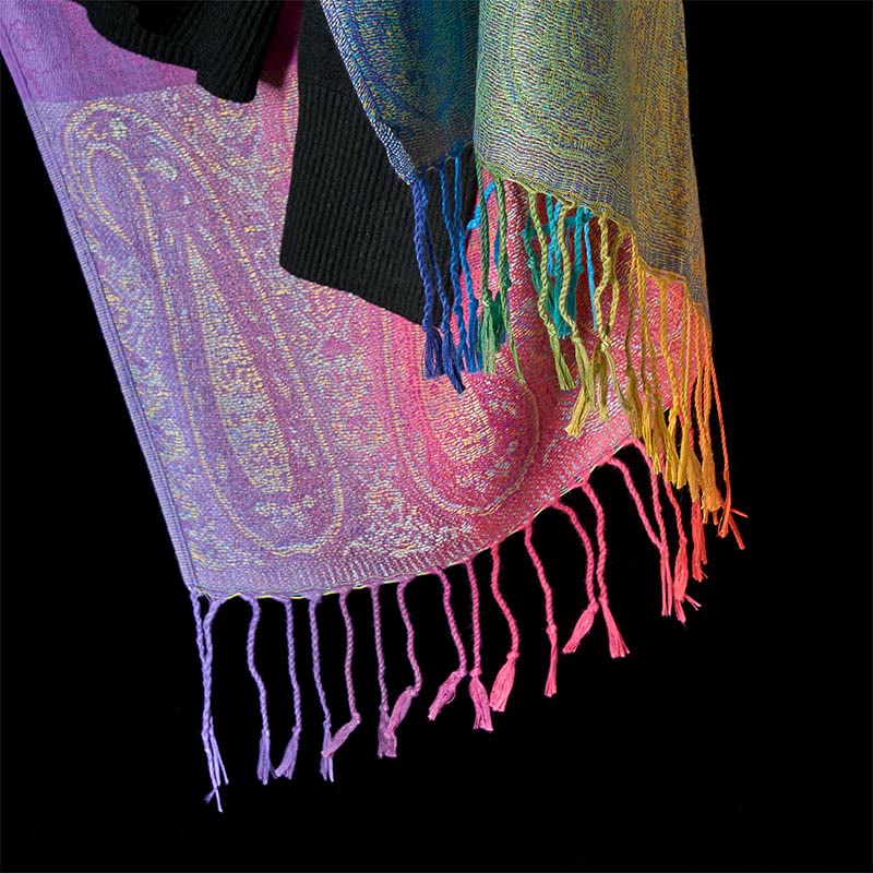 Buddha Stones Spring Colorful Gradient Cashew Flower Pattern Tassel Cozy Scarf Shawl