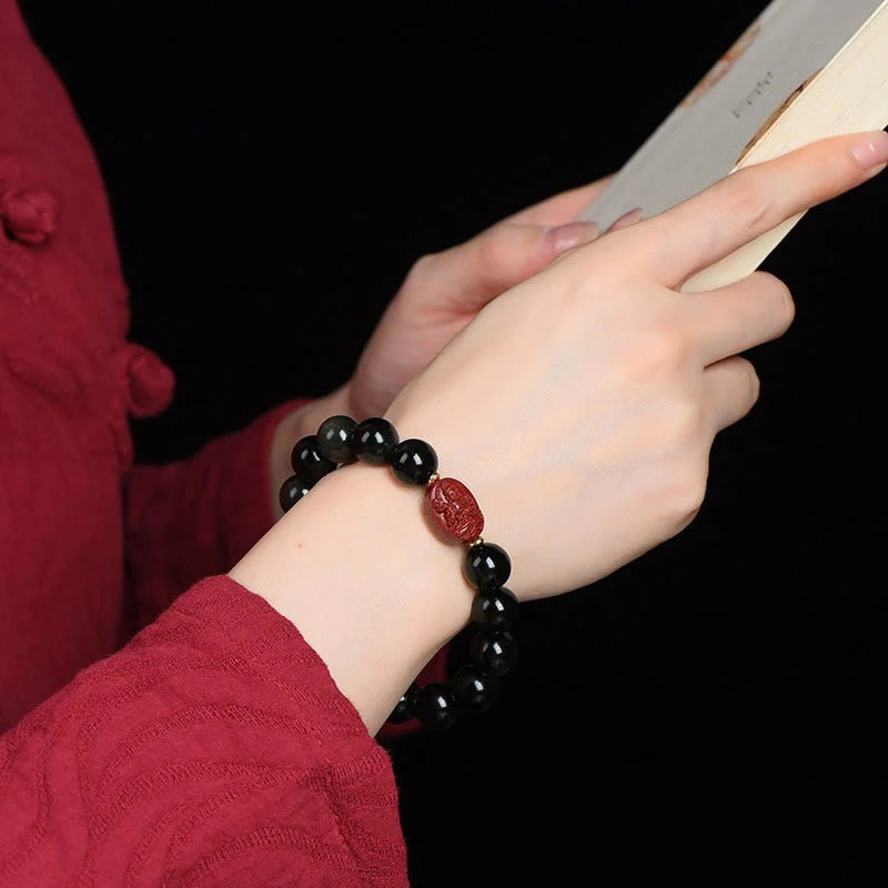 Buddha Stones Chinese Zodiac Natal Buddha Natural Black Obsidian Cinnabar Purification Bracelet (Extra 35% Off | USE CODE: FS35)
