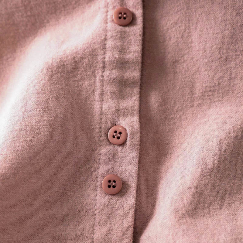 Buddha Stones Fall Solid Color Button Down Stand Collar Long Sleeve Women's Cotton Shirt