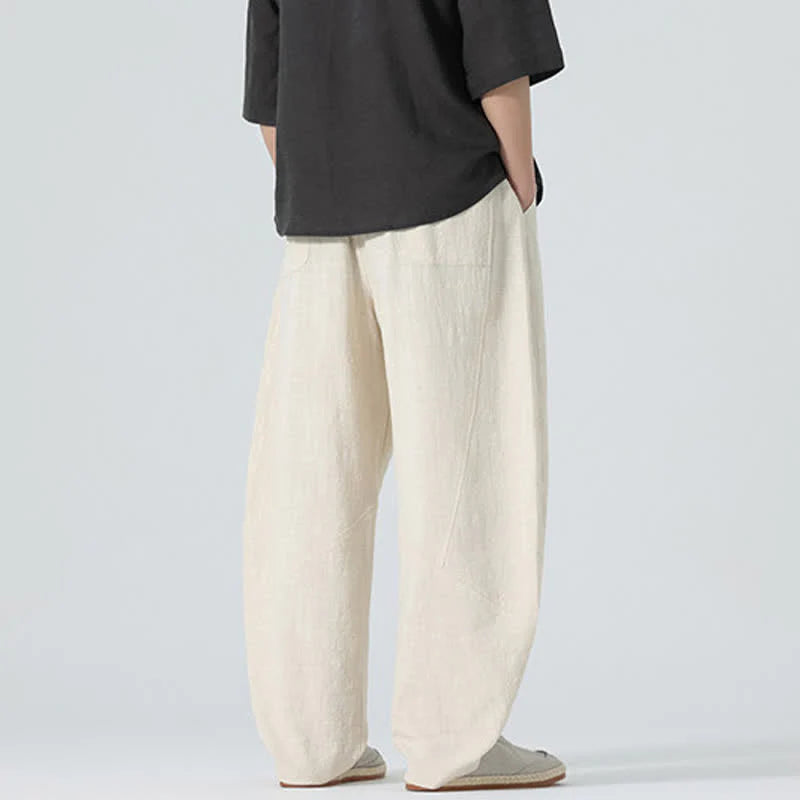 Buddha Stones Spring Pure Color Men's Cotton Drawstring Pants With Pockets