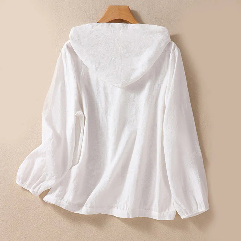 Buddha Stones Fall Jacquard Buttons Down Design Cotton Long Sleeve Women's Hoodie