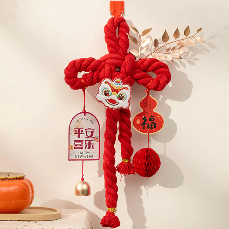 Buddha Stones Year of the Horse Dancing Lion Fu Character Chinese Knotting Fortune Decoration