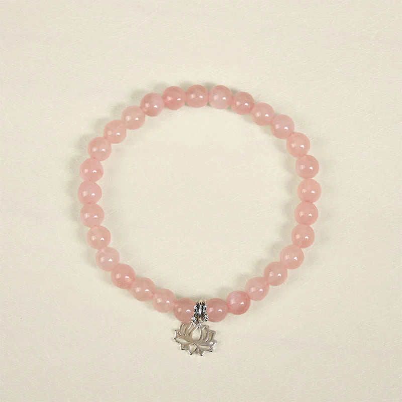 Buddha Stones 925 Sterling Silver Lotus Design Natural Pink Crystal Soothing Bracelet