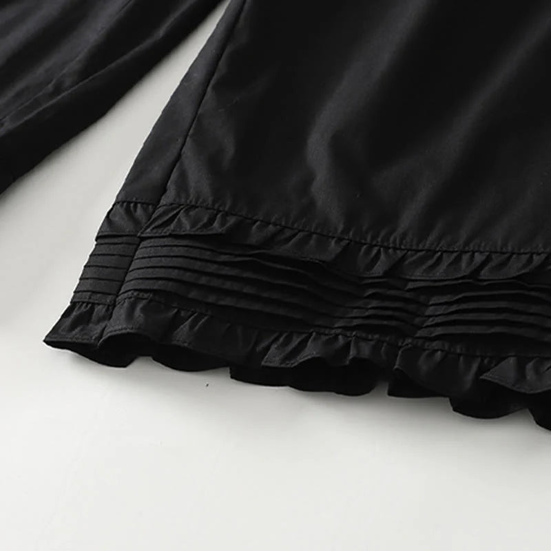 Buddha Stones Artistic Commute Pure Color Ruffled Hem Design Women's Cotton Linen Pants With Pockets