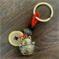 Buddha Stones Feng Shui Five Emperor Coins Lucky Cat Money Wealth Keychain