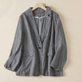 Buddha Stones Commute Plaid Pattern Women's Cotton Lapel Long Sleeve Jacket With Pockets