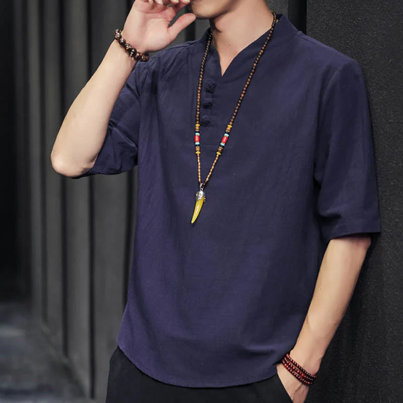 Buddha Stones Casual Summer Half Sleeve Shirt Cotton Men Clothing