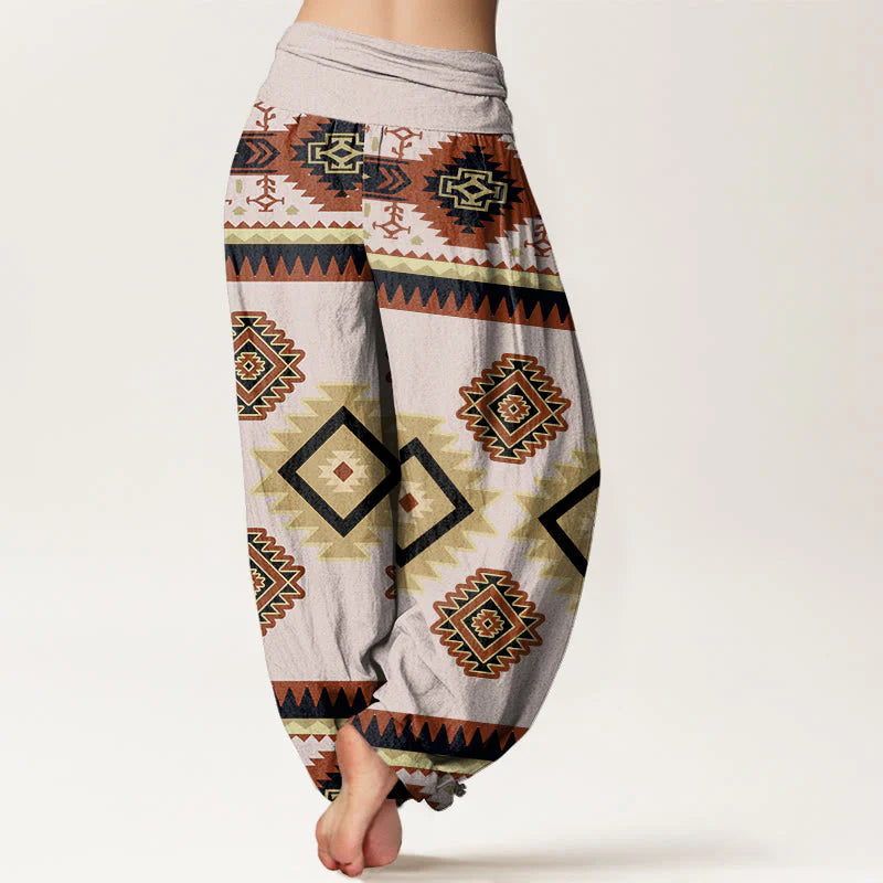 Buddha Stones Cotton Casual Symmetrical Navajo Textile Style Pattern Women's Elastic Waist Harem Pants