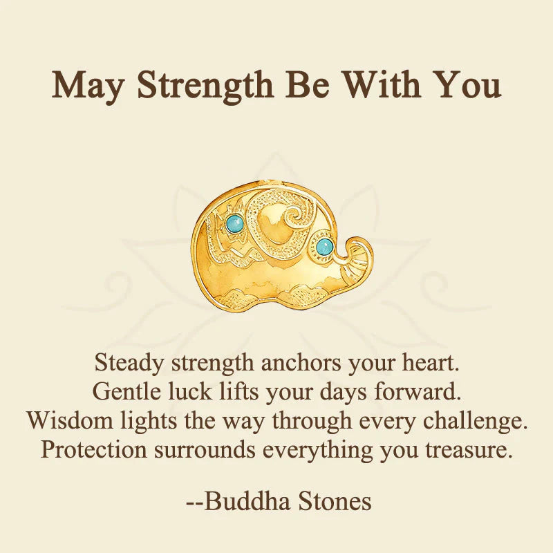 Buddha Stones May Strength Be With You 24k Gold Plated Brass Elephant Necklace Includes Gift Message Card
