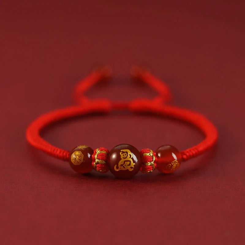 Buddha Stones Handmade Red Agate Chinese Zodiac Red String Braided Protection Bracelet