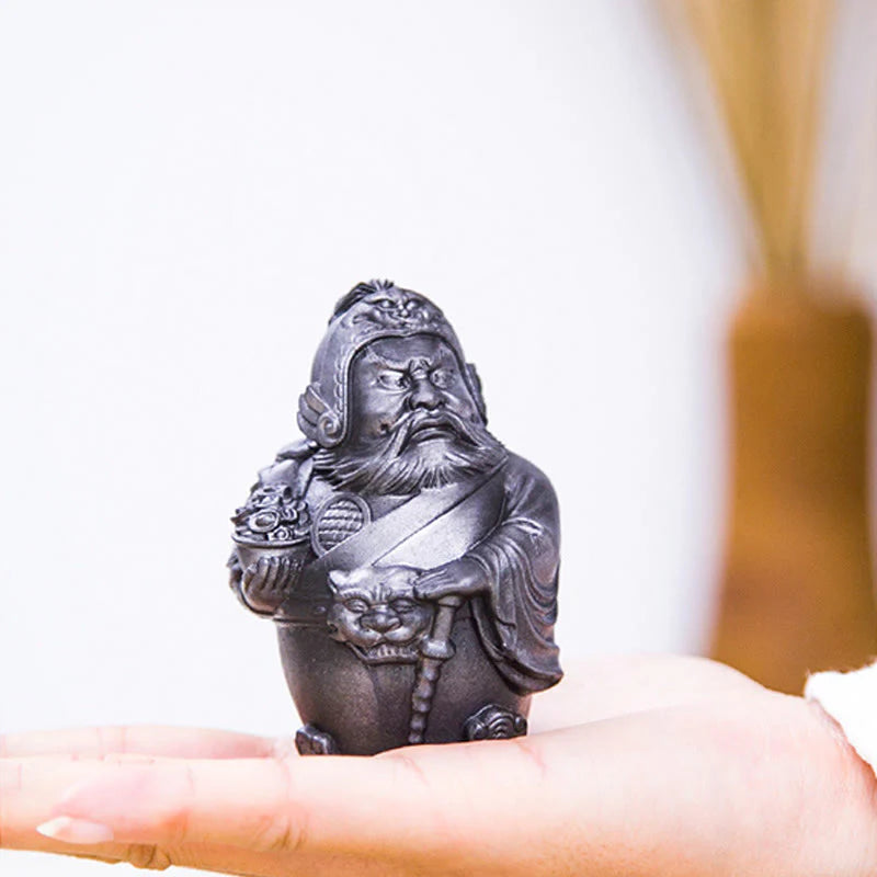 Buddha Stones Handmade Literary Military God of Wealth Iron Powder Rust Cast Resin Statue Home Decoration