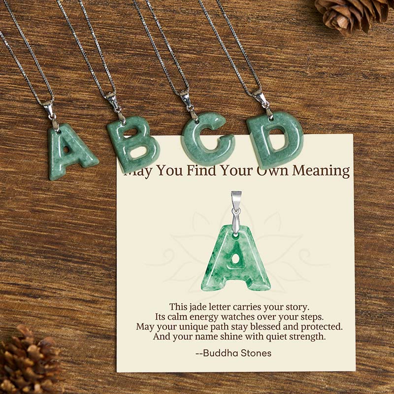 Buddha Stones May You Find Your Own Meaning Natural A-Z Letter Jade 925 Sterling Silver Chain Necklace Includes Gift Message Card