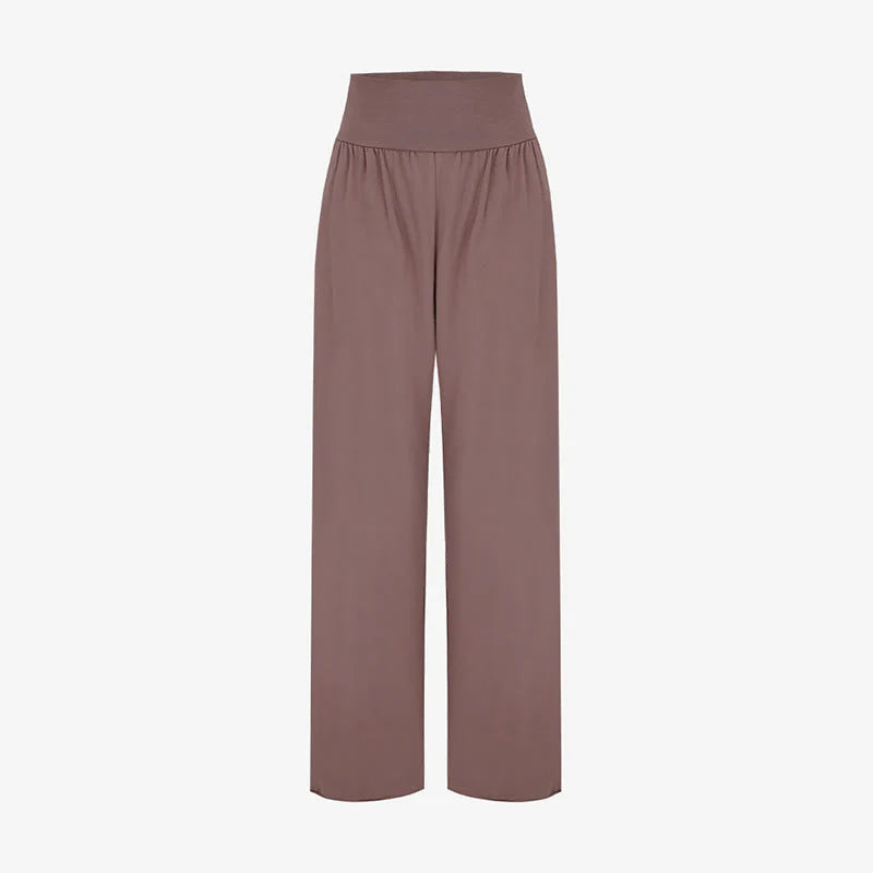 Buddha Stones Casual Loose Tie-down Hem Plain High Waist Women's Leica Pants With Pockets