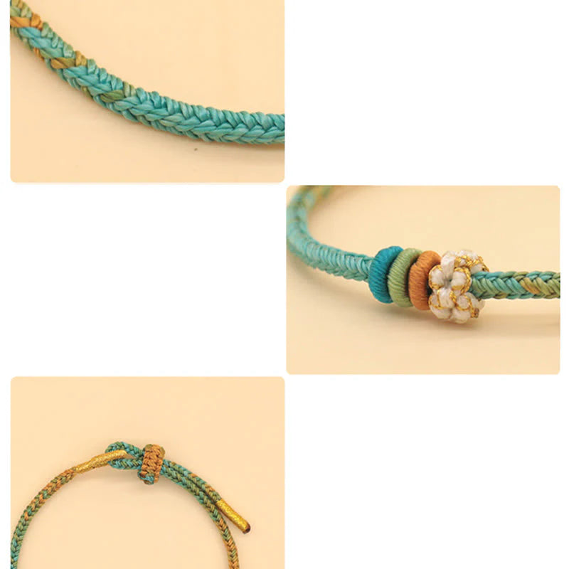 Buddha Stones Handmade Eight Thread Peace Knot Peach Blossom Knot Luck Rope Braided Bracelet