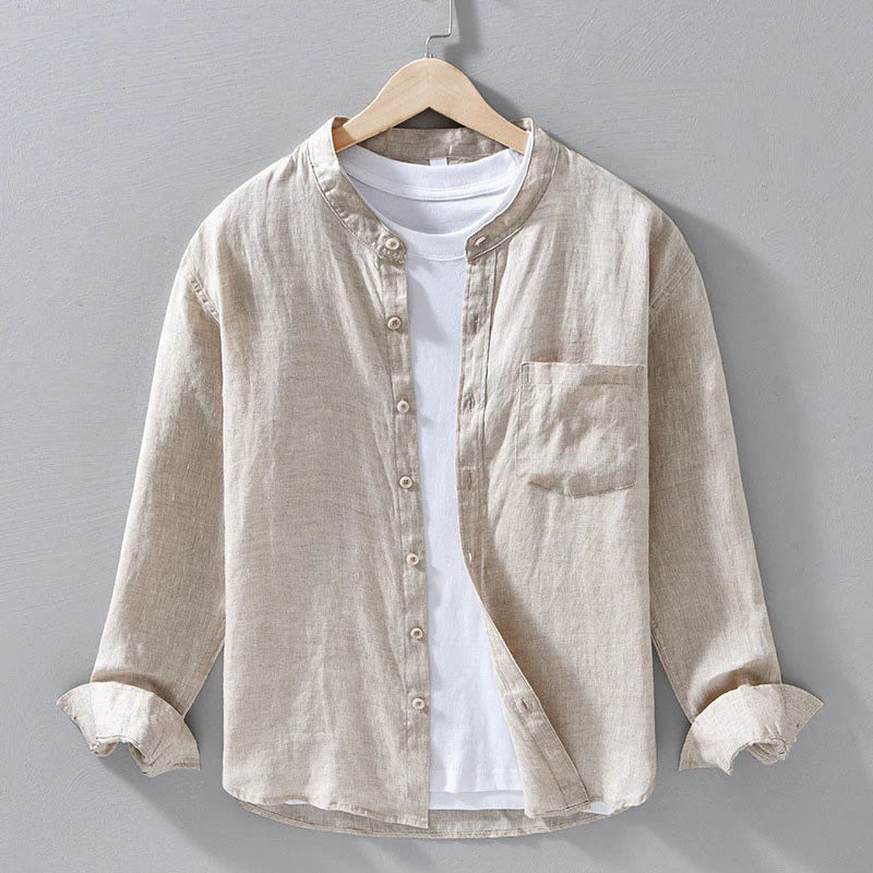 Buddha Stones Simple Fall Long Sleeve Buttons Design Linen Men's Shirts