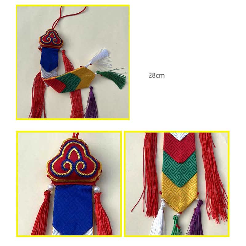 Buddha Stones Lotus Flower Eight Auspicious Symbols Meditation Enlightenment Colorful Tassels Wall Art