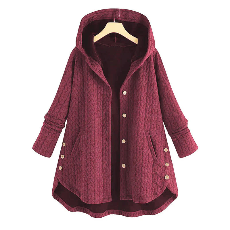 Buddha Stones Fall Wheat Ear Pattern Mid-length Design Women's Long Sleeve Hooded Coat With Pockets