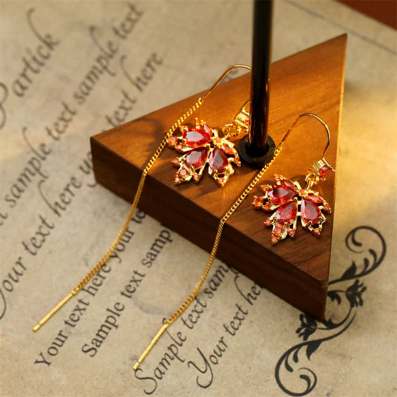 FREE Today: Luck and Self CareMaple Leaf Red Zircon Copper Drop Dangle Earrings