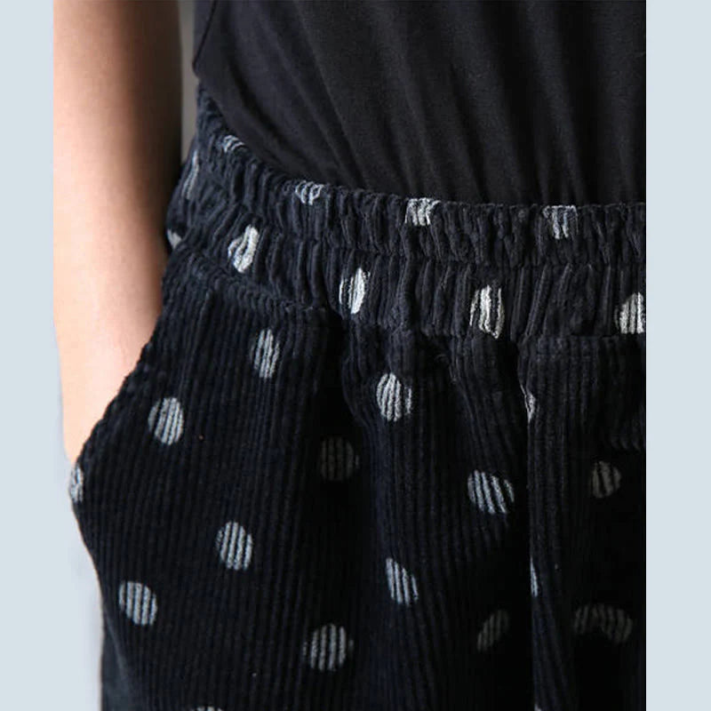 Buddha Stones Women's Fall Commute Printing Dot Pattern Corduroy Harem Pants With Pockets