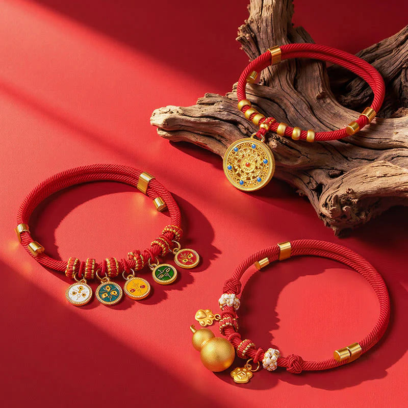 Buddha Stones Red String Bead Compass Gourd Protection Adjustable Cats Dogs Pet Collar