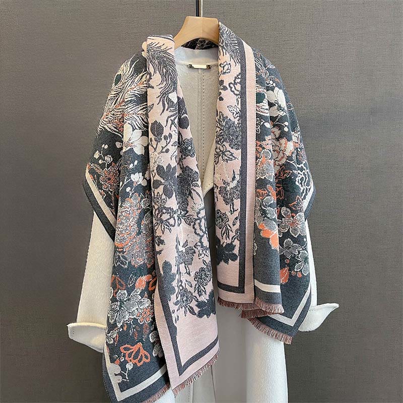Buddha Stones Fall Phoenix Flowers Pattern Soft Scarf Shawl