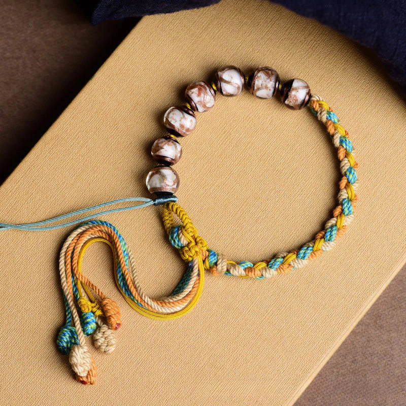 Buddha Stones Tibet Liuli Glass Wishing Health And Safety String Bracelet