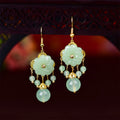 Buddha Stones Green Pink Flower Liuli Glass Drop Earrings
