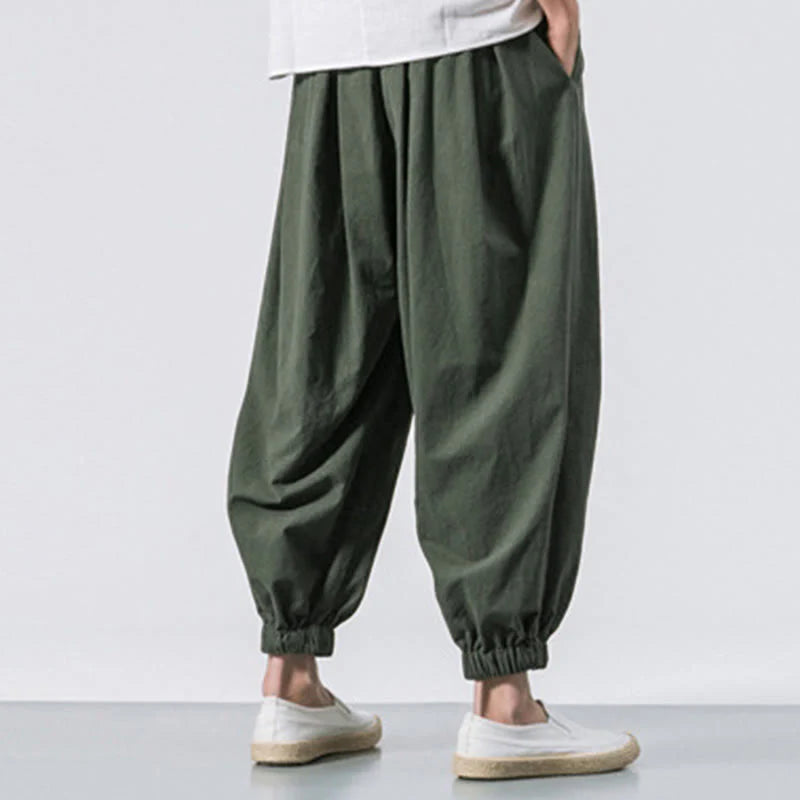 Buddha Stones Casual Sports Men's Solid Color Cotton Drawstring Pants With Pockets