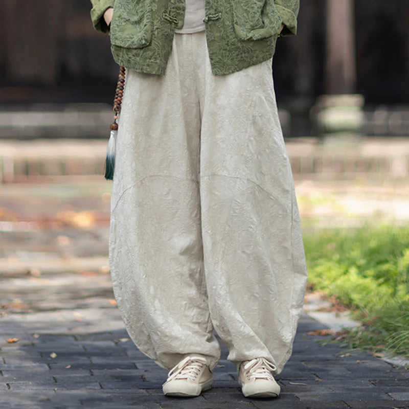 Buddha Stones Fall Jacquard Women's Frog-Button Long Sleeve Shirt Pants Cotton Linen Clothing