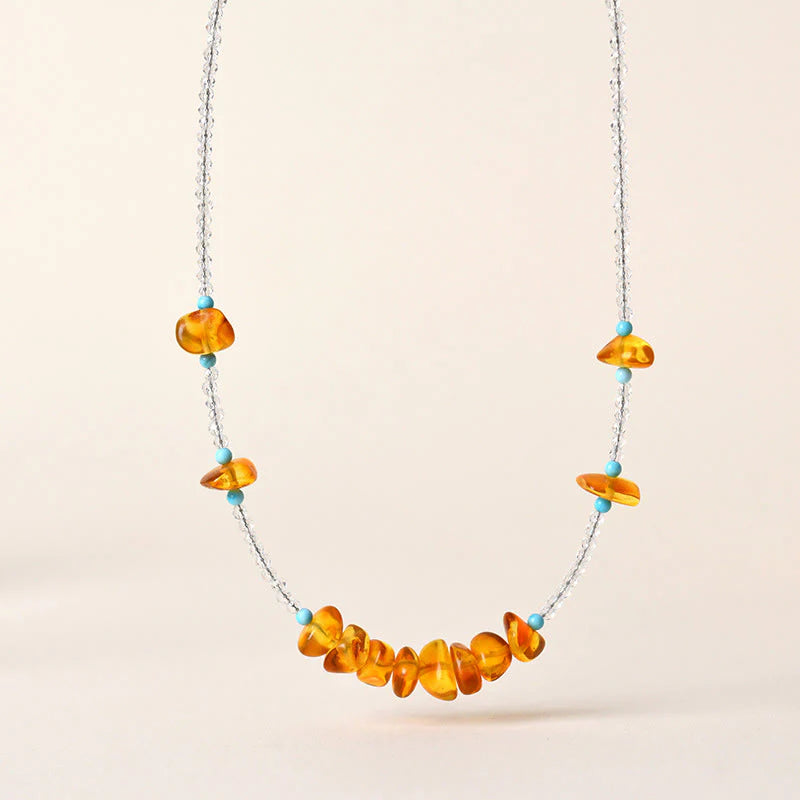 Buddha Stones White Crystal Bead Irregular Amber Clarity Necklace Pendant