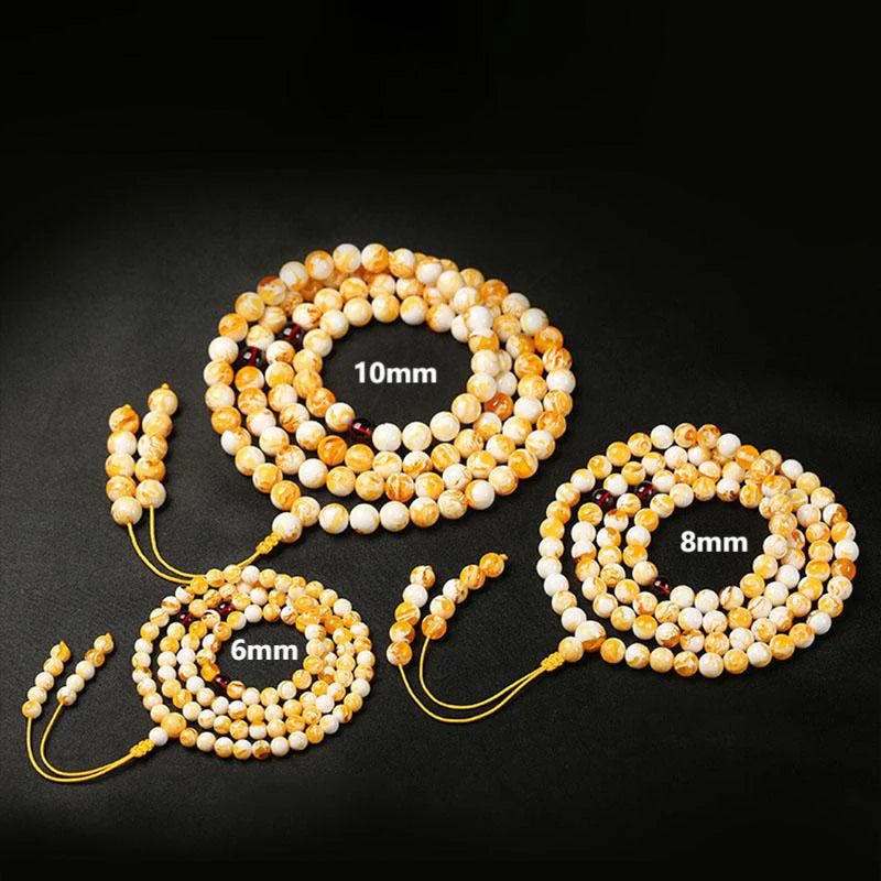 FREE Today: Focus and Spiritual Practice Tibetan White Yellow 108 Beads Amber Mala
