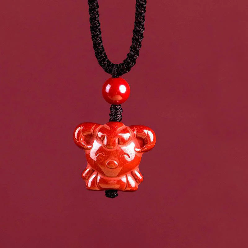 Buddha Stones Year Of The Horse Chinese Zodiac Engraved Design Cinnabar Blessing Rope Necklace Pendants