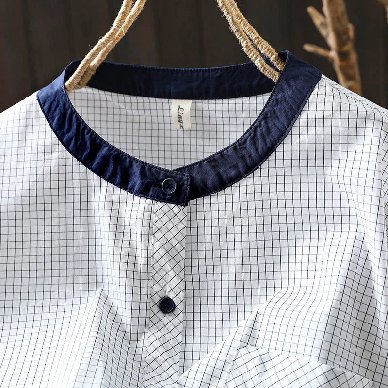 Buddha Stones Plaid Contrasting Buttons Down Long Sleeve Women's Cotton Shirt