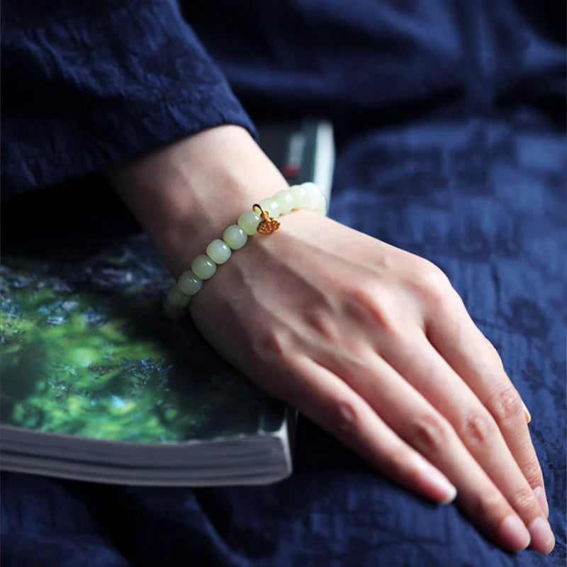 Buddha Stones Jade Lotus Abundance Adjustable Bracelet
