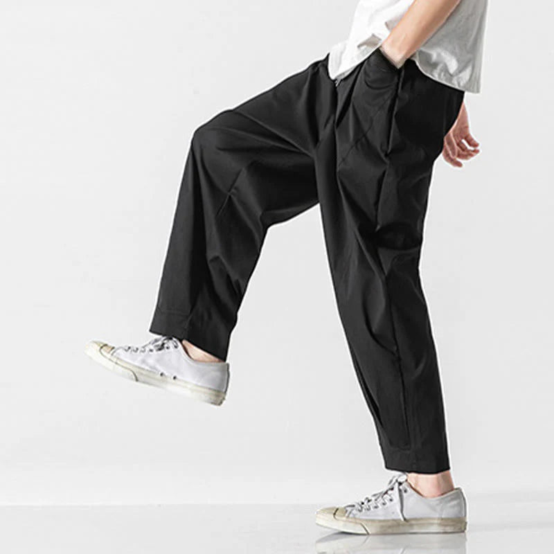 Buddha Stones Summer Solid Drawstring Ankle-Length Men's Cargo Harem Pants With Pockets