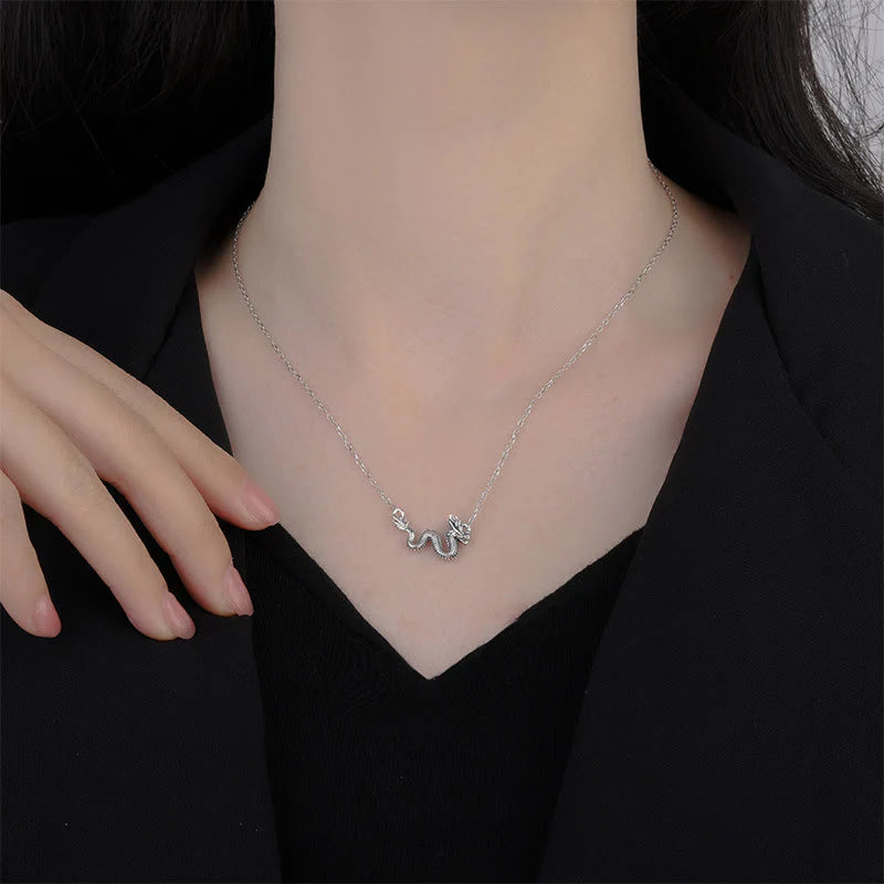 Buddha Stones 925 Sterling Silver Year Of The Dragon Auspicious Dragon Protection Chain Necklace Pendant