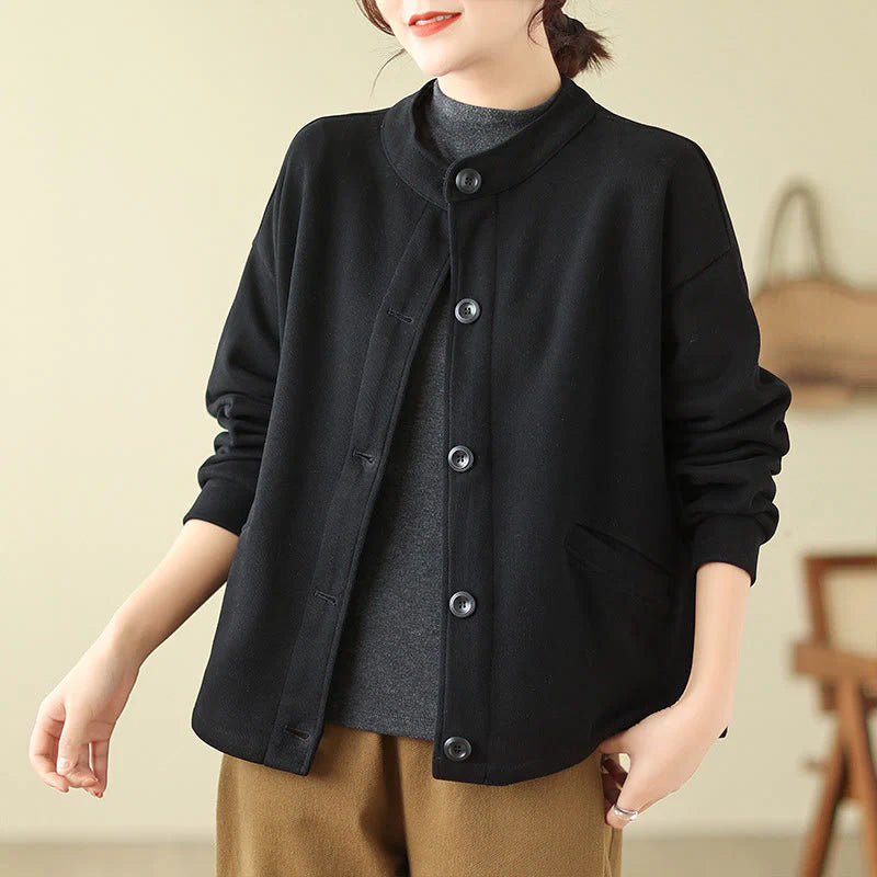 Buddha Stones Solid Color Women's Long Sleeve Jacket With Pockets