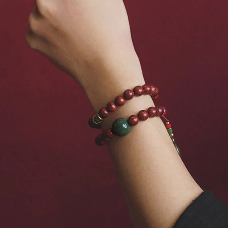 Buddha Stones Bodhi Seed Cyan Jade Copper Peace Luck Bracelet