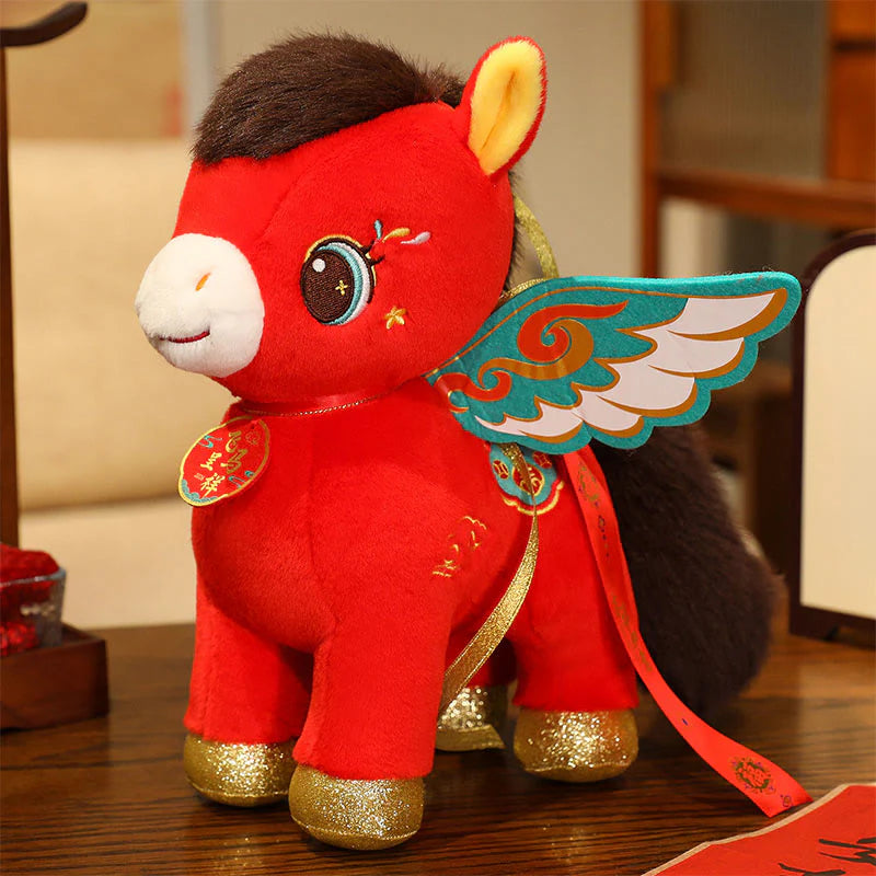 Buddha Stones Year Of The Horse Auspicious Cloud Pattern Winged Horse Plush Doll Energy Home Decoration